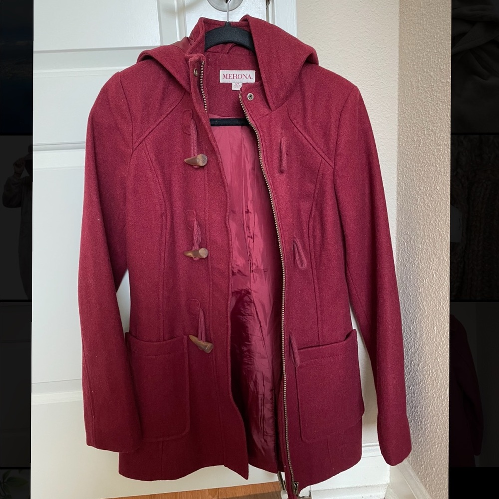 Maroon toggle duffle coat